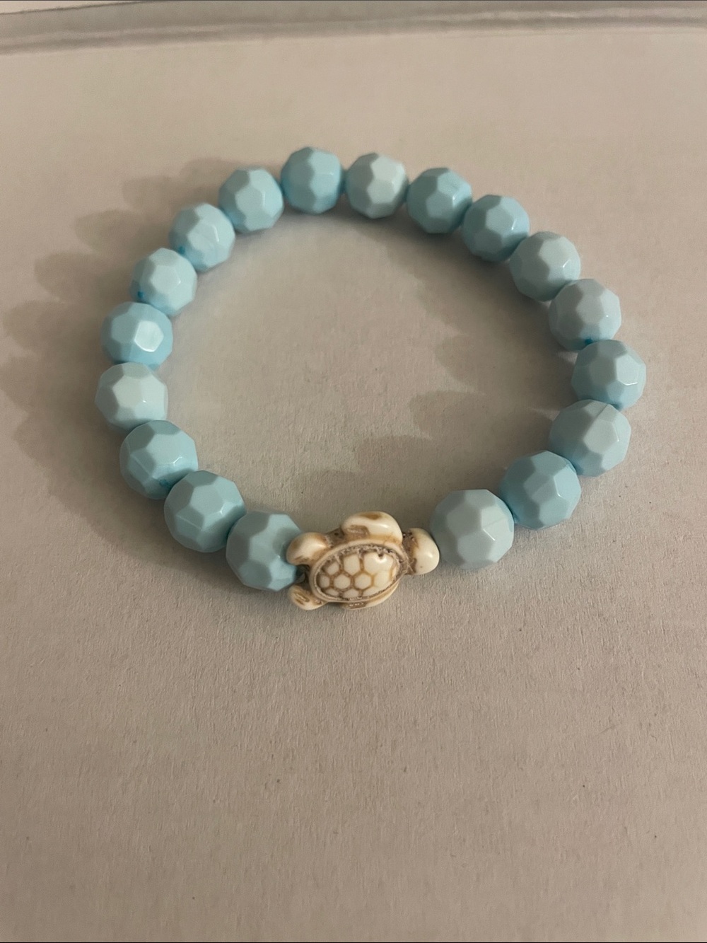 Light Blue Beaded Turtle Stretch Bracelet